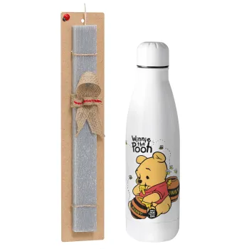 Winnie the Pooh, Easter Set, metallic stainless thermos bottle (500ml) & scented flat Easter candle (30cm) (GRAY)