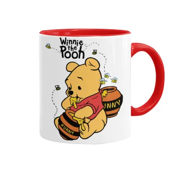Γουίνι το Αρκουδάκι , Κούπα χρωματιστή κόκκινη, κεραμική, 330ml