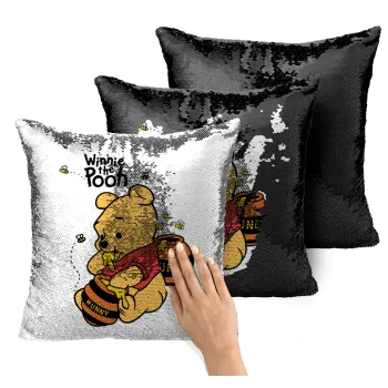 Winnie the Pooh, Μαξιλάρι καναπέ Μαγικό Μαύρο με πούλιες 40x40cm περιέχεται το γέμισμα