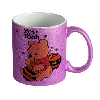 Winnie the Pooh, Κούπα Μωβ Glitter που γυαλίζει, κεραμική, 330ml