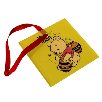 Winnie the Pooh, Christmas ornament, glass square ornament 9x9cm