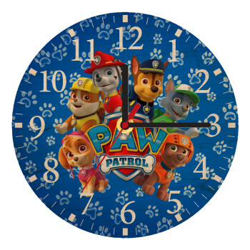 PAW patrol, τα κουτάβια, Ρολόι τοίχου ξύλινο plywood (20cm)