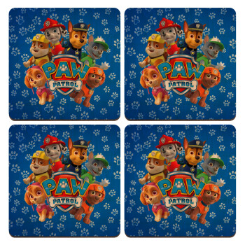 PAW patrol, τα κουτάβια, ΣΕΤ x4 Σουβέρ ξύλινα τετράγωνα plywood (9cm)