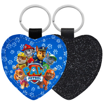 PAW patrol, Μπρελόκ PU δερμάτινο glitter καρδιά ΜΑΥΡΟ