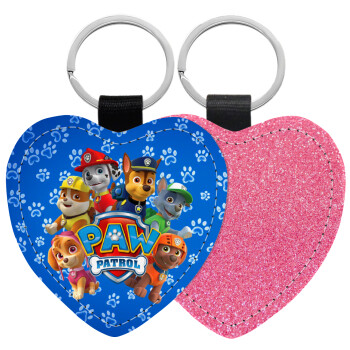 PAW patrol, Μπρελόκ PU δερμάτινο glitter καρδιά ΡΟΖ
