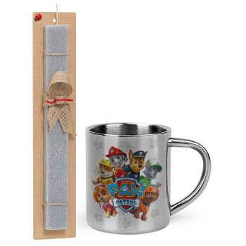 PAW patrol, Easter Set, metallic thermal cup (300ml) & Easter aromatic flat candle (30cm) (GRAY)