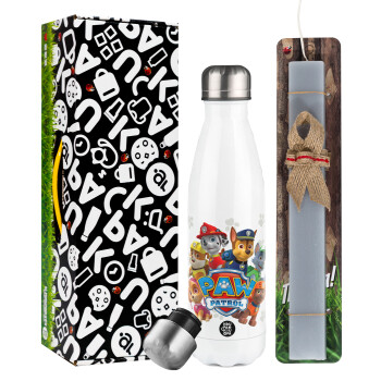 PAW patrol, Easter candle, metallic white thermos bottle (500ml) & aromatic flat candle (30cm) (GRAY)