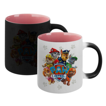 PAW patrol, τα κουτάβια, Κούπα Μαγική εσωτερικό ΡΟΖ, κεραμική 330ml που αλλάζει χρώμα με το ζεστό ρόφημα