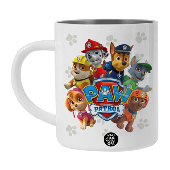 PAW patrol, τα κουτάβια, Λευκή Ανοξείδωτη Μεταλλική Κούπα 450ml - Διπλού Τοιχώματος 