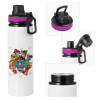 Metallic water bottle with safety lid, 850ml aluminum