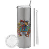Tumbler stainless steel Silver 600ml, with metal straw & cleaning brush