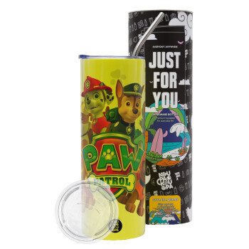 PAW patrol, Neon Yellow Travel Tumbler, with metal straw (Stainless steel 304 Food grade, BPA free, 600ml)
