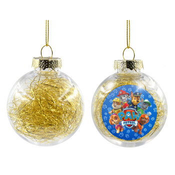 PAW patrol, τα κουτάβια, Χριστουγεννιάτικη μπάλα δένδρου διάφανη με χρυσό γέμισμα 8cm