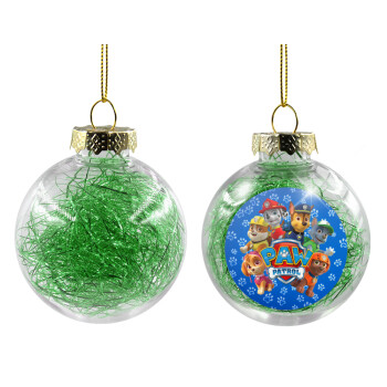 PAW patrol, τα κουτάβια, Χριστουγεννιάτικη μπάλα δένδρου διάφανη με πράσινο γέμισμα 8cm