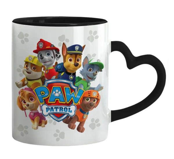 PAW patrol — Mug heart black handle, ceramic, 330ml