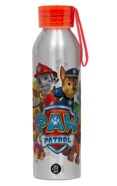 PAW patrol — Αλουμινένιο Αθλητικό Μπουκάλι 650ml – Ασημί με Κόκκινο Καπάκι και Λουράκι Σιλικόνης