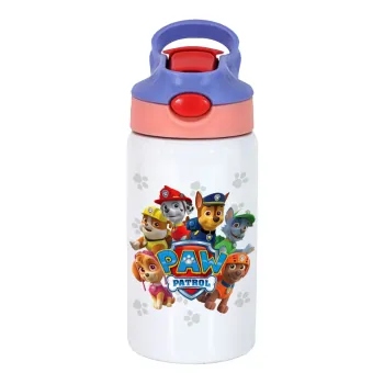 PAW patrol, τα κουτάβια, Παιδικό παγούρι θερμό, ανοξείδωτο, με καλαμάκι ασφαλείας, ροζ/μωβ (350ml)