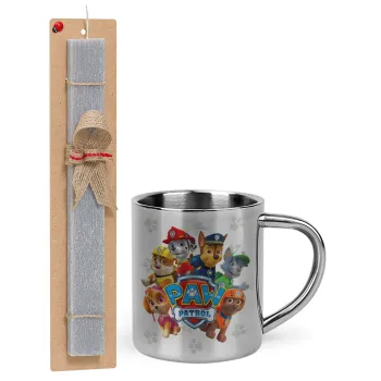PAW patrol, Easter Set, metallic thermal cup (300ml) & Easter aromatic flat candle (30cm) (GRAY)