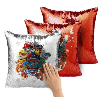 PAW patrol, Μαξιλάρι καναπέ Μαγικό Κόκκινο με πούλιες 40x40cm περιέχεται το γέμισμα