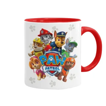 PAW patrol, τα κουτάβια, Κούπα χρωματιστή κόκκινη, κεραμική, 330ml