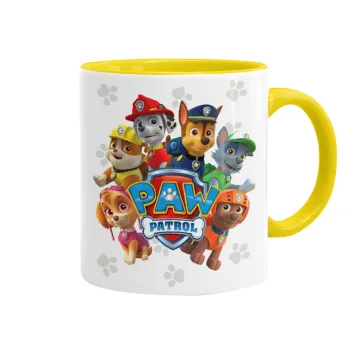 PAW patrol, τα κουτάβια, Κούπα χρωματιστή κίτρινη, κεραμική, 330ml