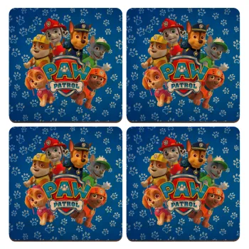 PAW patrol, τα κουτάβια, ΣΕΤ x4 Σουβέρ ξύλινα τετράγωνα plywood (9cm)