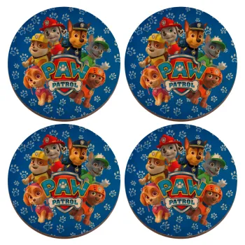 PAW patrol, τα κουτάβια, ΣΕΤ x4 Σουβέρ ξύλινα στρογγυλά plywood (9cm)