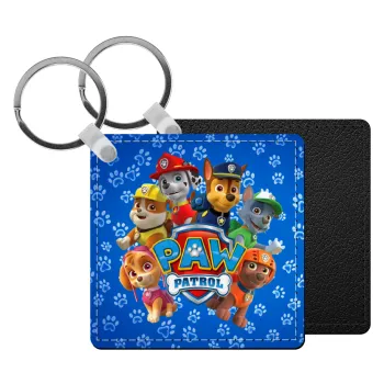 PAW patrol, τα κουτάβια, Μπρελόκ Δερματίνη, τετράγωνο ΜΑΥΡΟ (5x5cm)