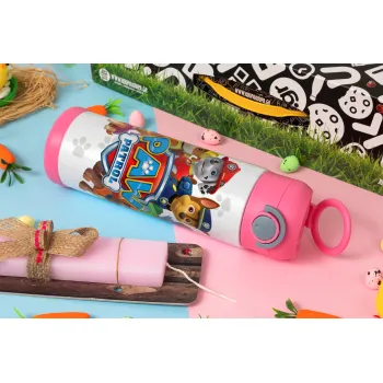 PAW patrol, Easter candle, Childrens hot water bottle, stainless steel, with safety straw, PINK (500ml)