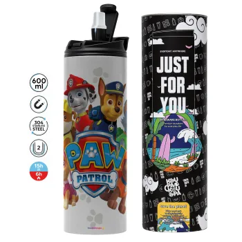 PAW patrol, τα κουτάβια, Tumbler ποτήρι θερμό ΓΚΡΙ από ανοξείδωτο ατσάλι 600ml