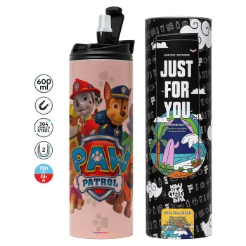 PAW patrol, τα κουτάβια, Tumbler ποτήρι θερμό ΡΟΖ από ανοξείδωτο ατσάλι 600ml