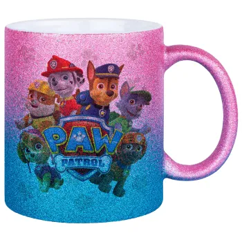 PAW patrol, τα κουτάβια, Κούπα Χρυσή/Μπλε Glitter, κεραμική, 330ml