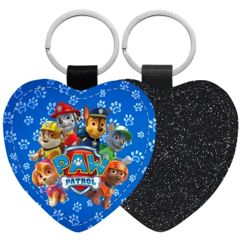 PAW patrol, τα κουτάβια, Μπρελόκ PU δερμάτινο glitter καρδιά ΜΑΥΡΟ