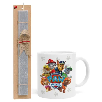 PAW patrol, τα κουτάβια, Πασχαλινή Λαμπάδα με Κούπα κεραμική (330ml) & κερί αρωματικό πλακέ (30cm) (ΓΚΡΙ)