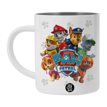 PAW patrol, τα κουτάβια, Λευκή Ανοξείδωτη Μεταλλική Κούπα 450ml - Διπλού Τοιχώματος 