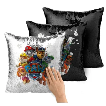 PAW patrol, Μαξιλάρι καναπέ Μαγικό Μαύρο με πούλιες 40x40cm περιέχεται το γέμισμα