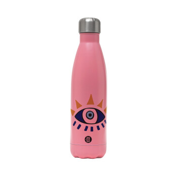 blue evil eye, Metal mug thermos Pink Mat (Stainless steel), double wall, 500ml