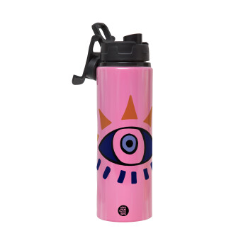 blue evil eye, Metallic water bottle with safety lid, 850ml aluminum