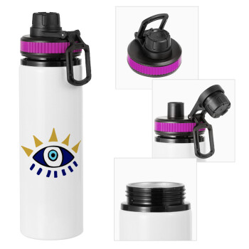 blue evil eye, Metallic water bottle with safety lid, 850ml aluminum