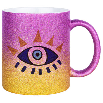 blue evil eye, Κούπα Χρυσή/Ροζ Glitter, κεραμική, 330ml