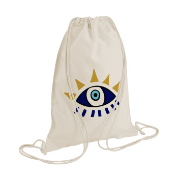 blue evil eye, Τσάντα πλάτης πουγκί GYMBAG natural (28x40cm)