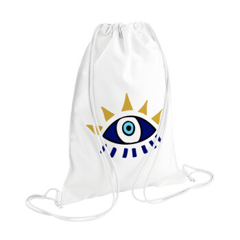 blue evil eye, Τσάντα πλάτης πουγκί GYMBAG λευκή (28x40cm)