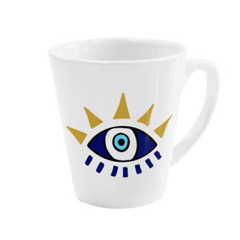 blue evil eye, Κούπα κωνική Latte Λευκή, κεραμική, 300ml