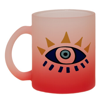 blue evil eye, Κούπα γυάλινη δίχρωμη με βάση το κόκκινο ματ, 330ml