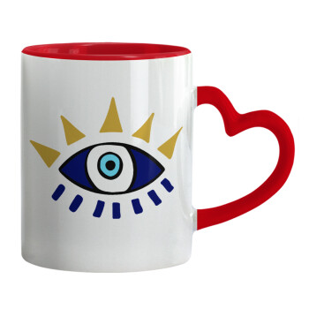 blue evil eye, Mug heart red handle, ceramic, 330ml