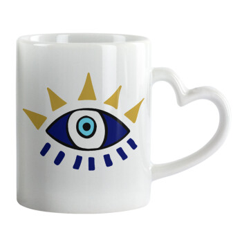 blue evil eye, Mug heart handle, ceramic, 330ml