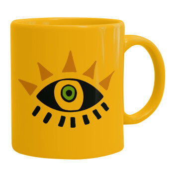 blue evil eye, Ceramic coffee mug yellow, 330ml (1pcs)