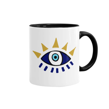 blue evil eye, Mug colored black, ceramic, 330ml