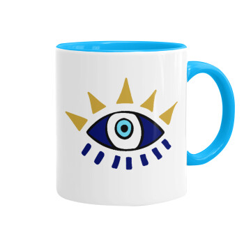blue evil eye, Mug colored light blue, ceramic, 330ml