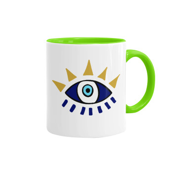 blue evil eye, Mug colored light green, ceramic, 330ml